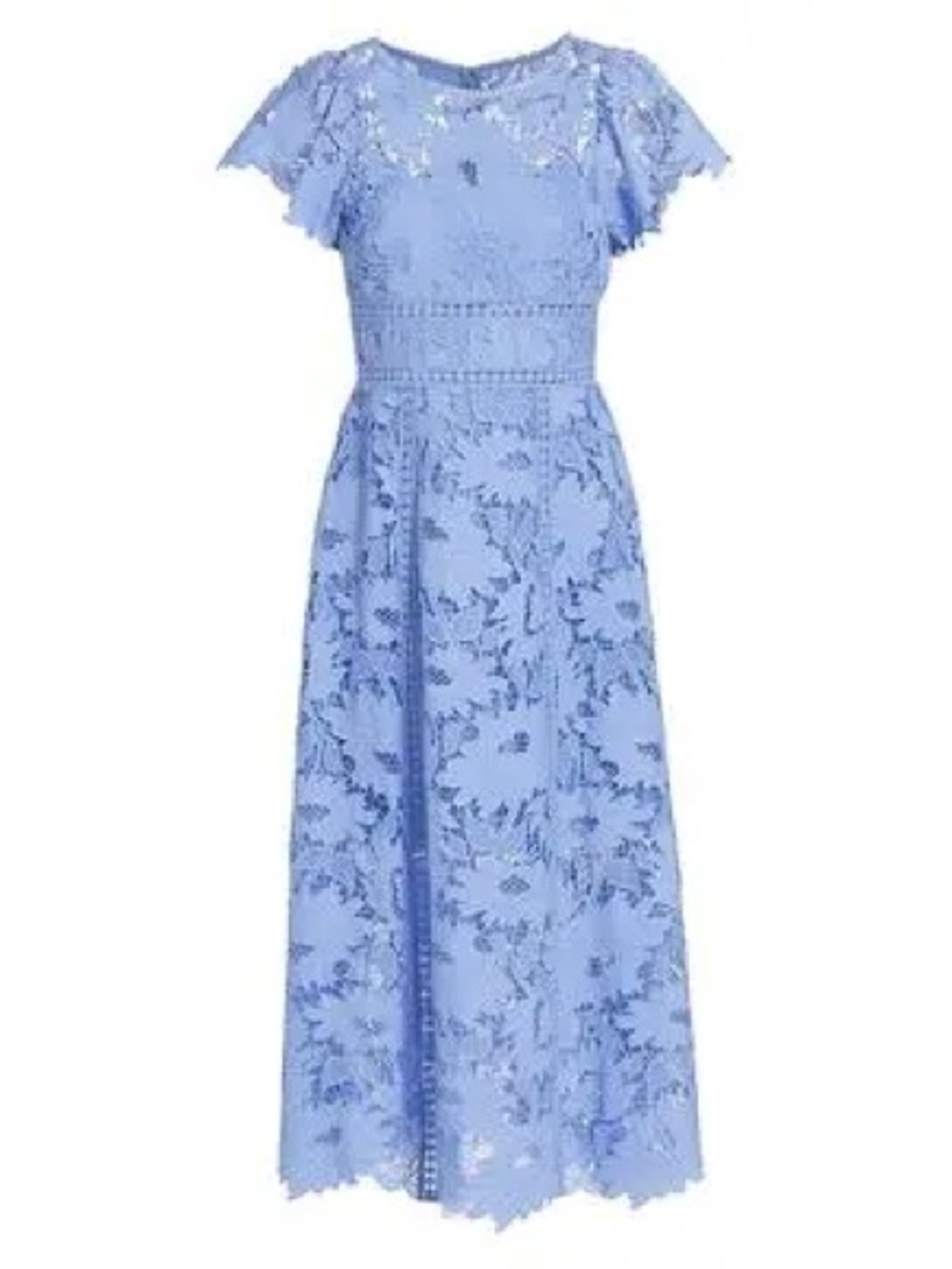 NWT ML Monique Lhuillier Delphinium Blue Floral Lace Midi Dress